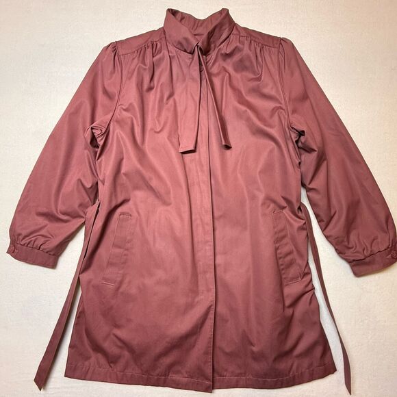 London Fog Maincoats Removable Faux Fur Lining Mauve Trench Belted Sz 12 Vintage - Picture 2 of 10